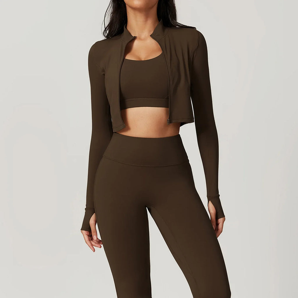 Workout Outfit ActiveWear 3 Pieces Workout Clothes Sports Bra High Waist Gym Leggings Long-Sleeved