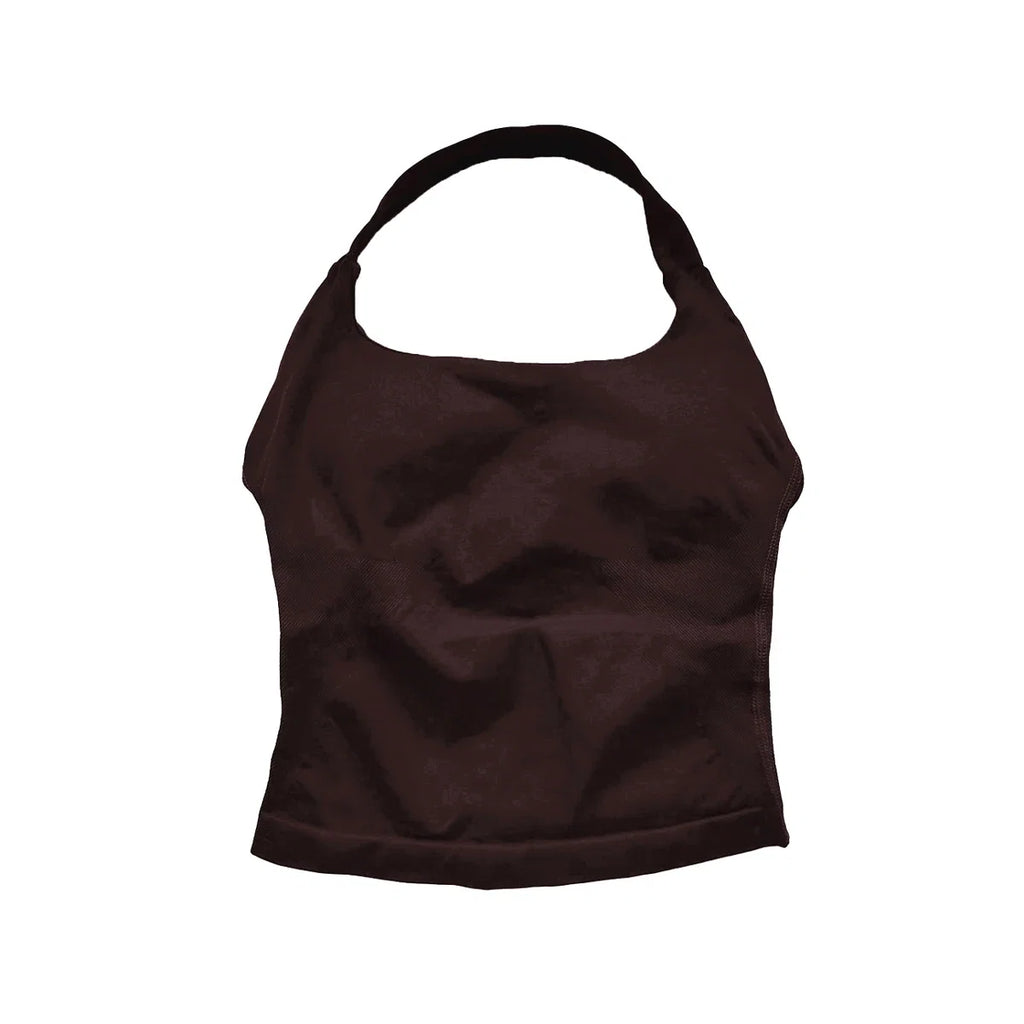 NCLAGEN Gym Halter Top Woman longline strappy tank Padded yoga clothing Fitness workout Running Activewear pilates clothes