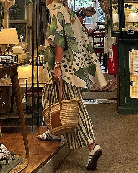 2 Piece Sets Women Summer Print Loungewear Long Pants Sets Vintage